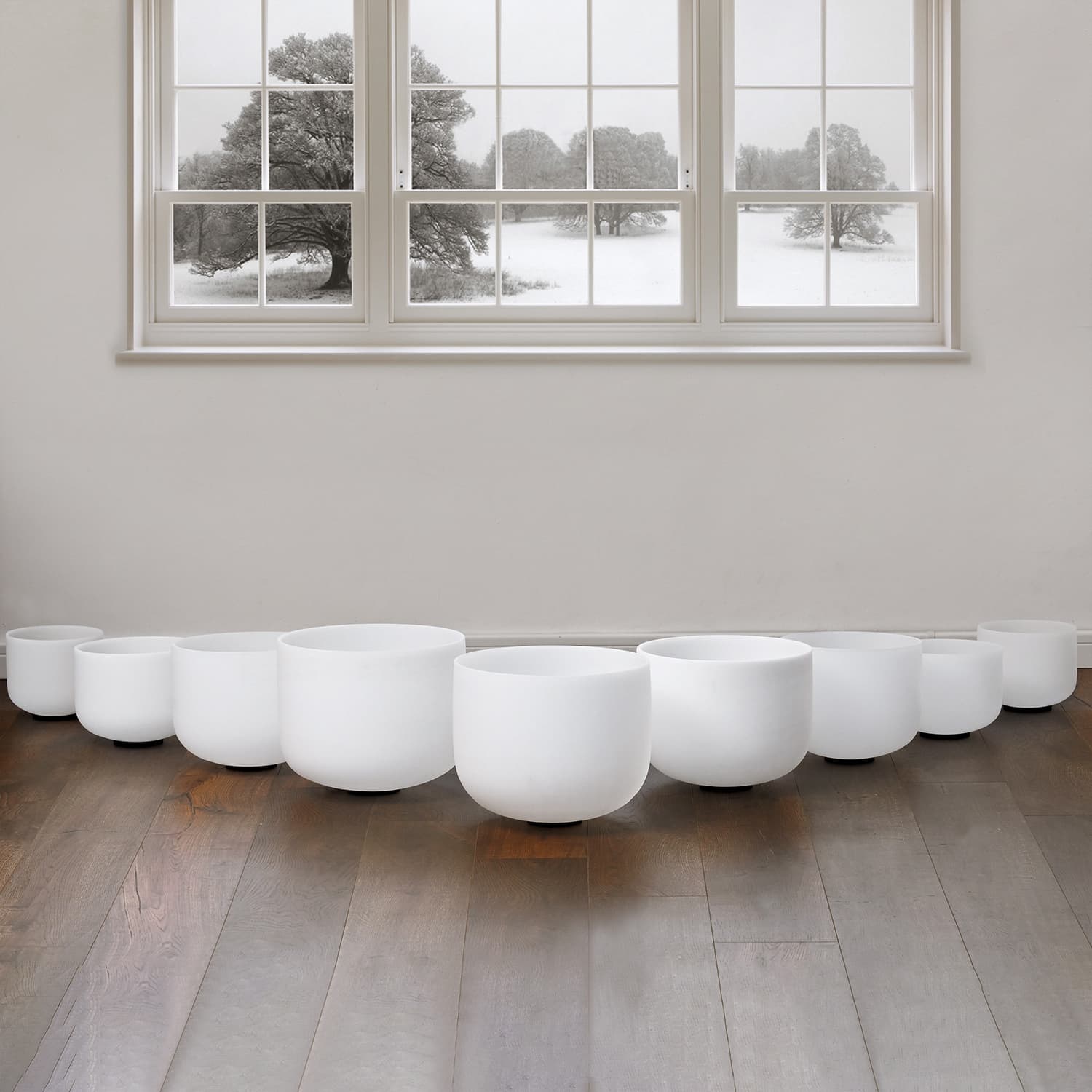 CVNC 8-14 Inch 9 PCS Frosted White Crystal Singing Bowl Set With Carrier Bag For Sound Bath Meditation