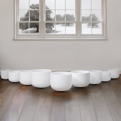 CVNC 8-14 Inch 9 PCS Frosted White Crystal Singing Bowl Set With Carrier Bag For Sound Bath Meditation