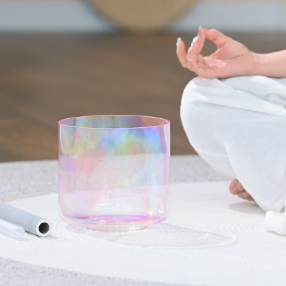 CVNC Alchemy Cosmic Light Clear Pink 440 Hz Perfect Pitch Crystal Singing Bowl with Carrier Bag For Meditation Healing