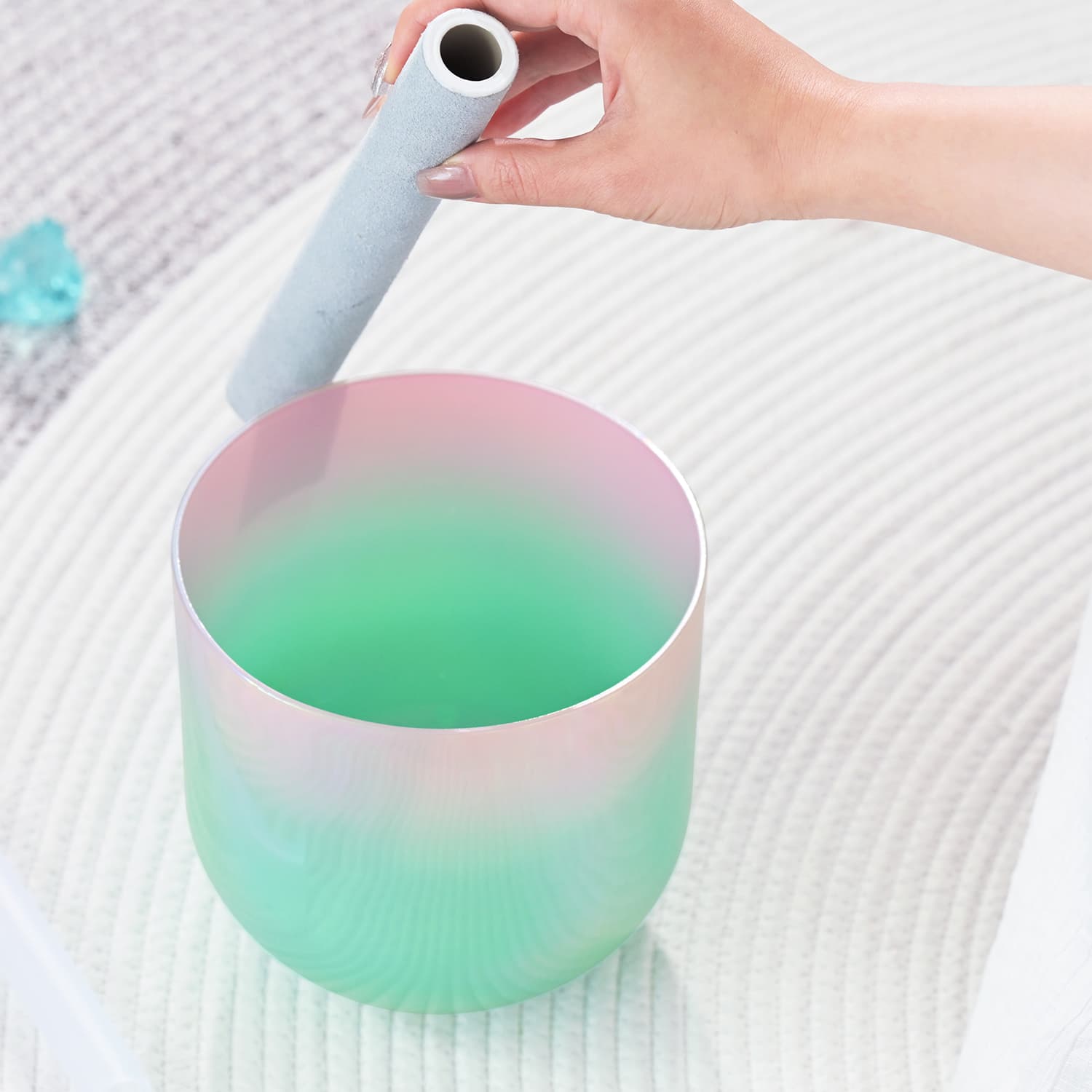 CVNC 440 Hz Perfect Pitch Alchemy Spring Green Singing Bowl with Carrier Bag For Chakra Healing Meditation