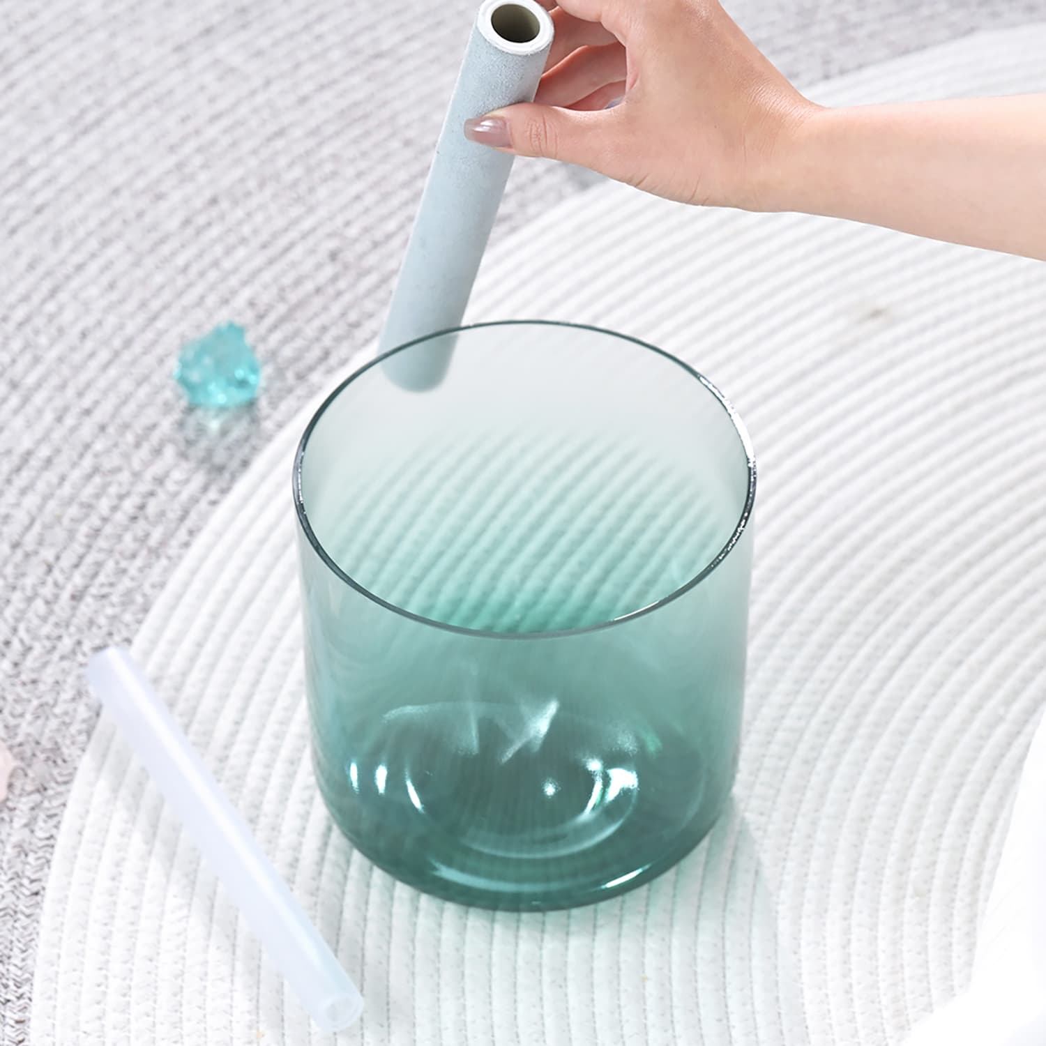 CVNC Aria Crystal Teal Alchemy Heart Chakra Singing Bowl with Carrier Bag For Sound Healing