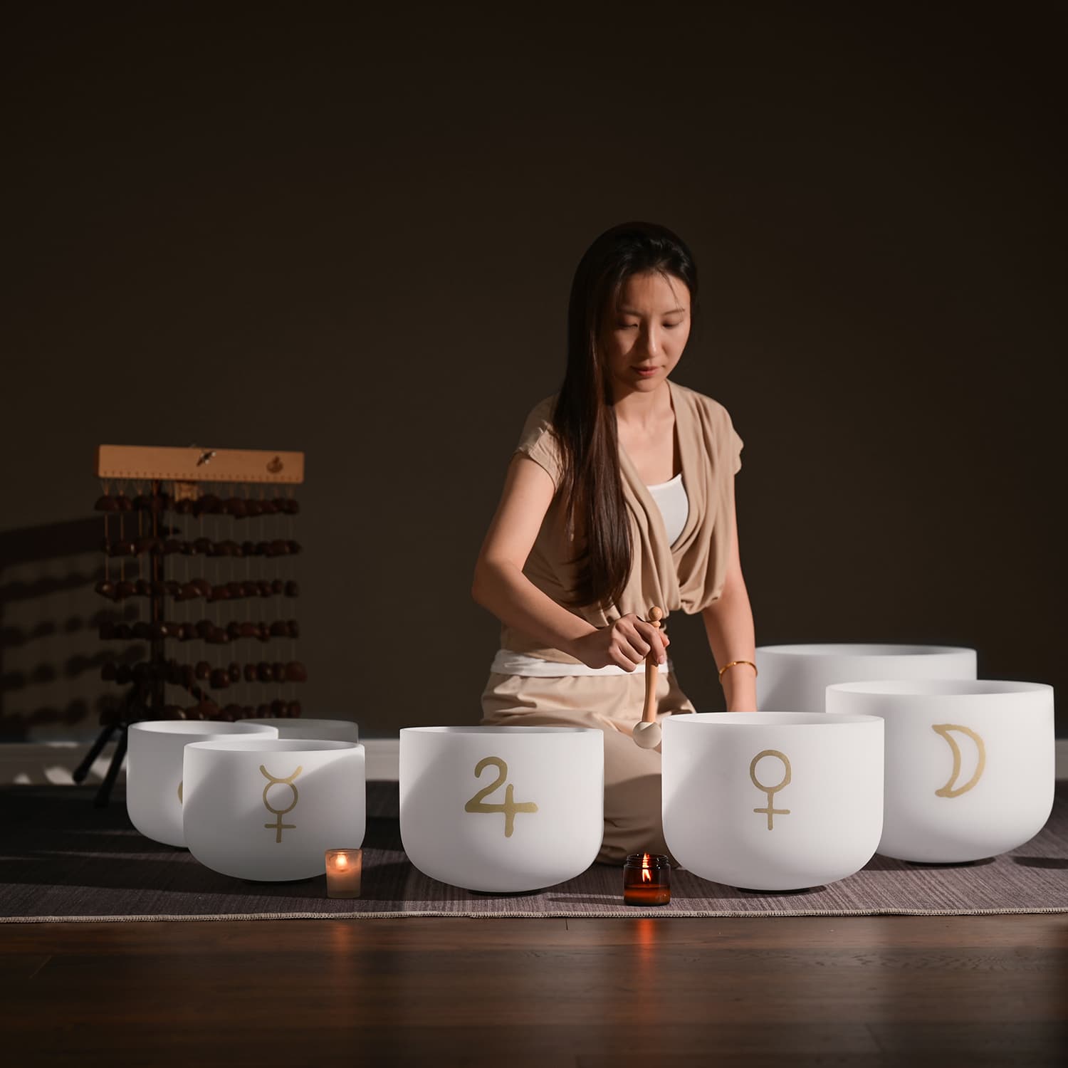 CVNC 7 PCS 6-12 Inch Pattern Frosted Crystal Singing Bowl Set With Carrier Bag For Sound Healing