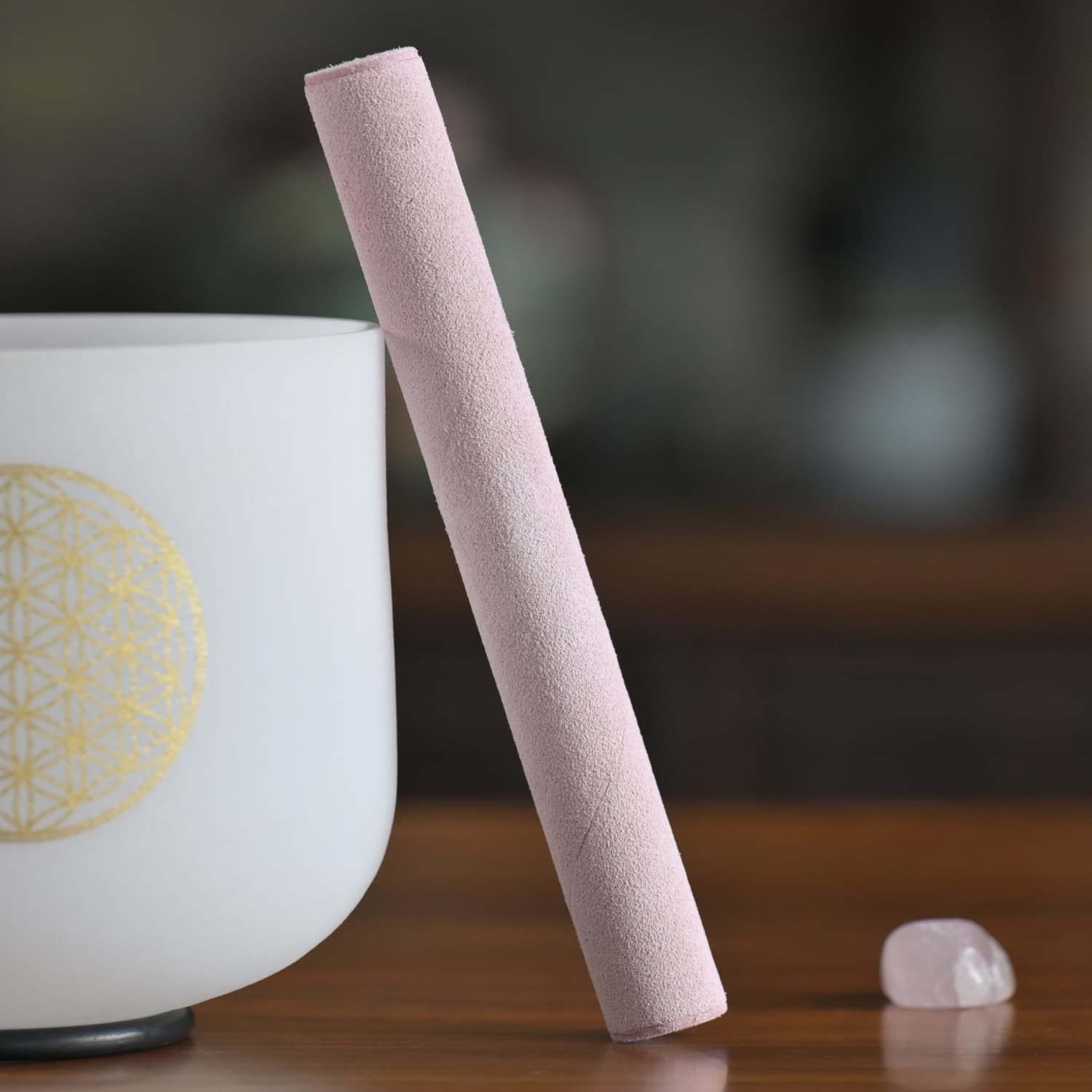 CVNC Pink Suede Mallet for Playing Crystal Singing Bowl Sheepskin Stick
