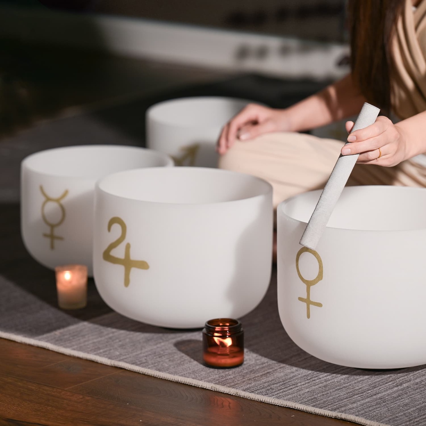 CVNC 7 PCS 6-12 Inch Pattern Frosted Crystal Singing Bowl Set With Carrier Bag For Sound Healing