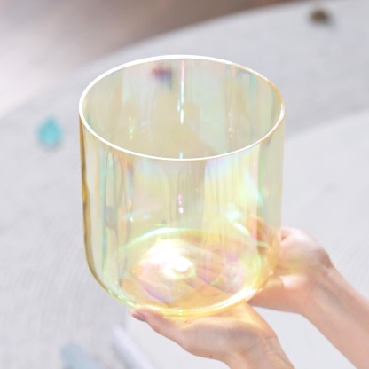 CVNC Alchemy Cosmic Light Clear Yellow Solar Plexus Chakra Crystal Singing Bowl with Carrier Bag For Meditation Healing