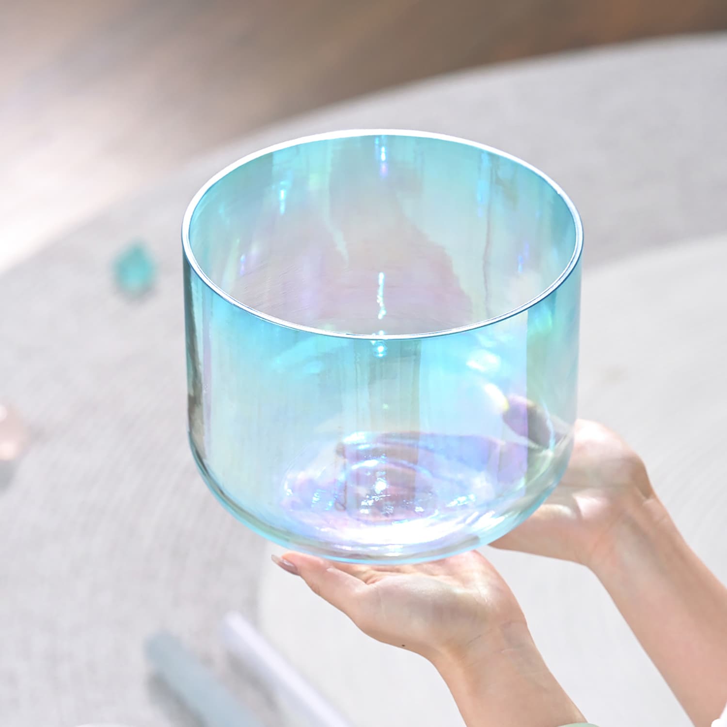 CVNC Alchemy Cosmic Light Clear Blue Throat Chakra Crystal Singing Bowl with Carrier Bag For Meditation Healing