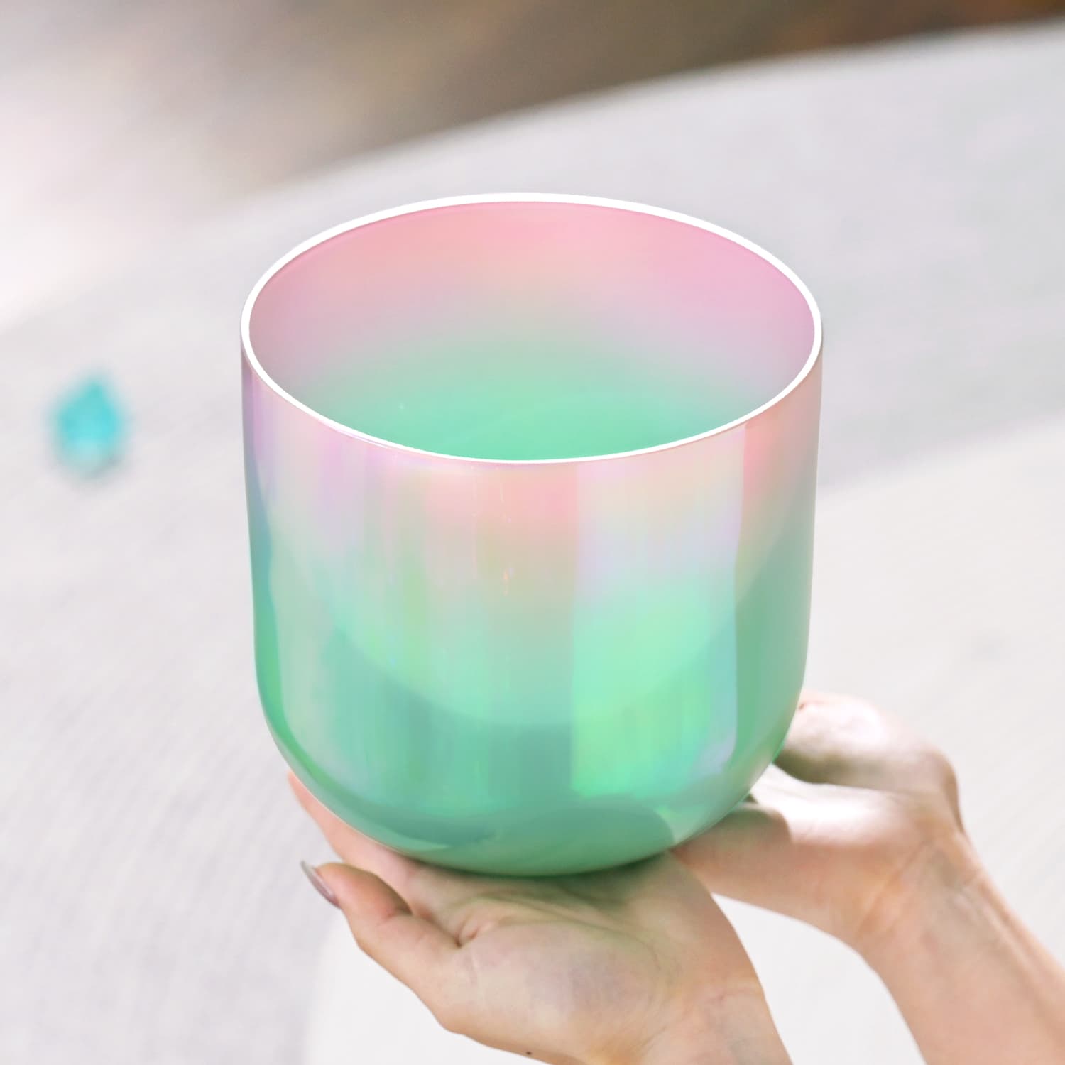 CVNC 432 Hz Perfect Pitch Alchemy Spring Green Singing Bowl with Carrier Bag For Chakra Healing Meditation