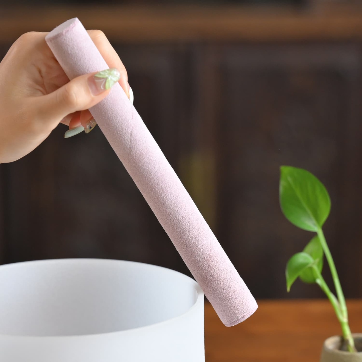CVNC Pink Suede Mallet for Playing Crystal Singing Bowl Sheepskin Stick