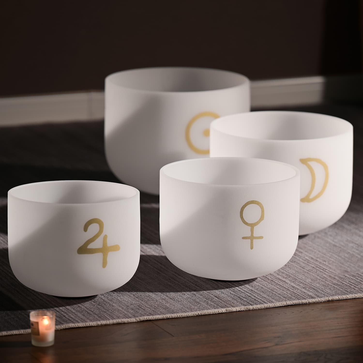 CVNC 7 PCS 6-12 Inch Pattern Frosted Crystal Singing Bowl Set With Carrier Bag For Sound Healing