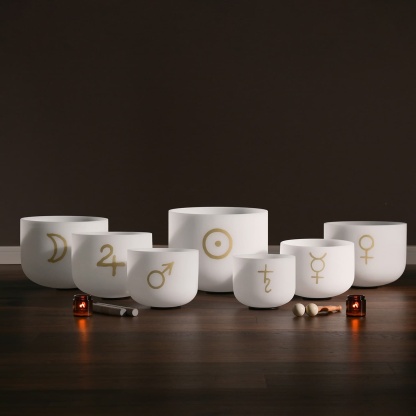 CVNC 7 PCS 6-12 Inch Pattern Frosted Crystal Singing Bowl Set With Carrier Bag For Sound Healing
