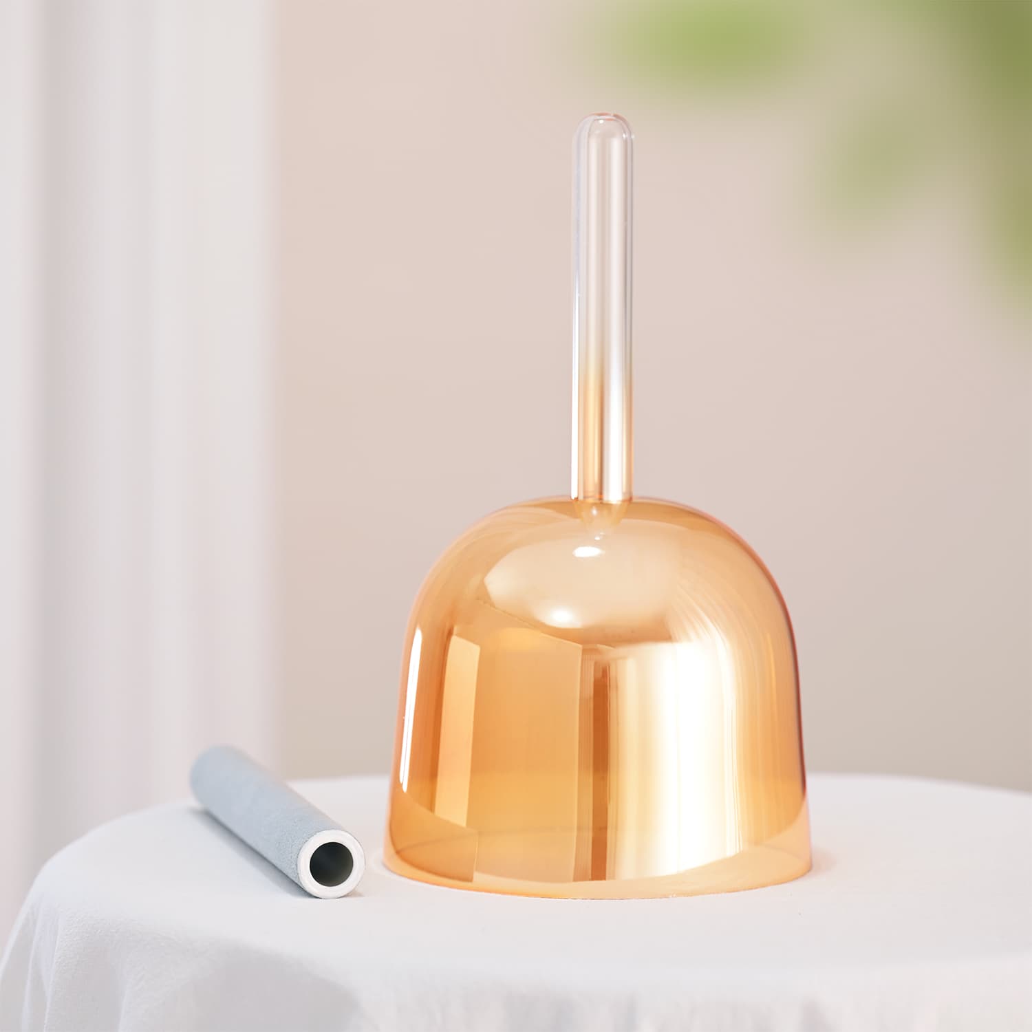 CVNC Handle Clear Golden Tea Crystal Singing Bowl With Carrier Bag For Chakra Healing Meditation