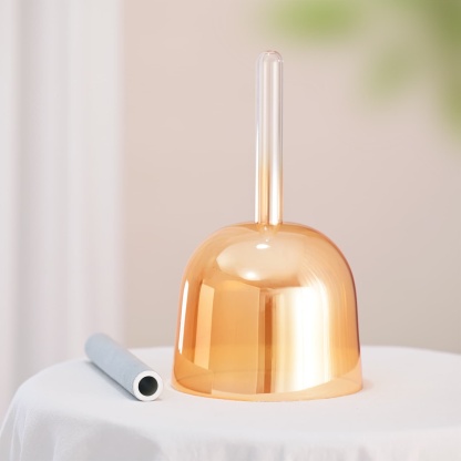 CVNC Handle Clear Golden Tea Crystal Singing Bowl With Carrier Bag For Chakra Healing Meditation