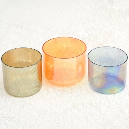 CVNC C" D" F" Alchemy Cosmic Light Clear Crystal Singing Bowl Set with Carrier Bag For Meditation Healing