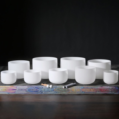 CVNC 8-14 Inch 9 PCS Frosted White Crystal Singing Bowl Set With Carrier Bag For Sound Bath Meditation