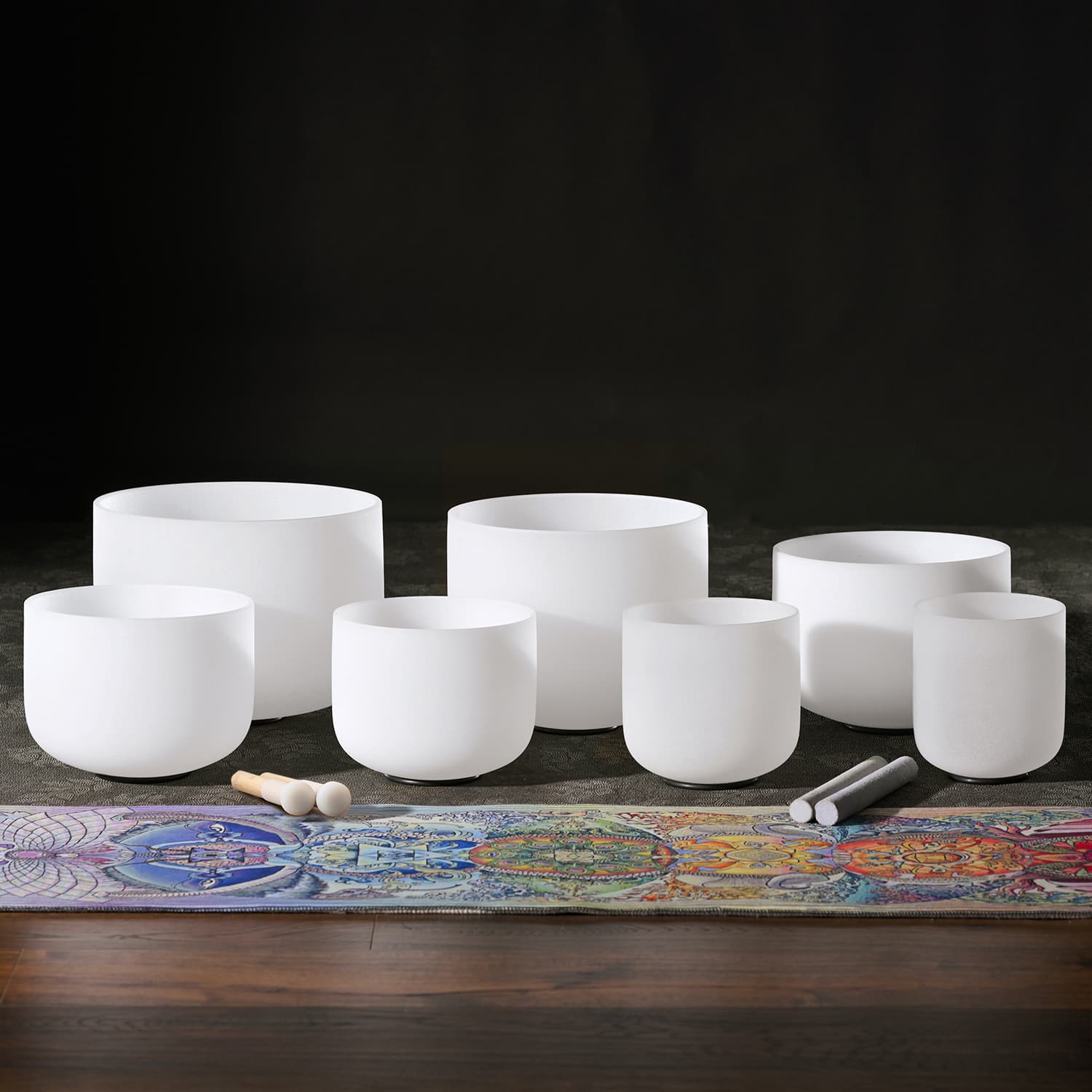 CVNC 7 PCS 6-12 Inch  Frosted Crystal Singing Bowl Set With Carrier Bag For Sound Healing