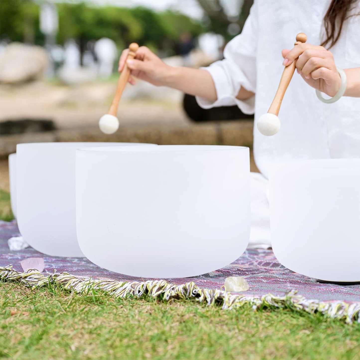 CVNC 7 PCS 9-16 Inch Frosted Crystal Singing Bowl Set With Carrier Bag For Sound Healing