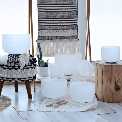 CVNC 7-12 Inch 7 PCS Frosted White Crystal Singing Bowl Set With Carrier Bag For Sound Bath Meditation
