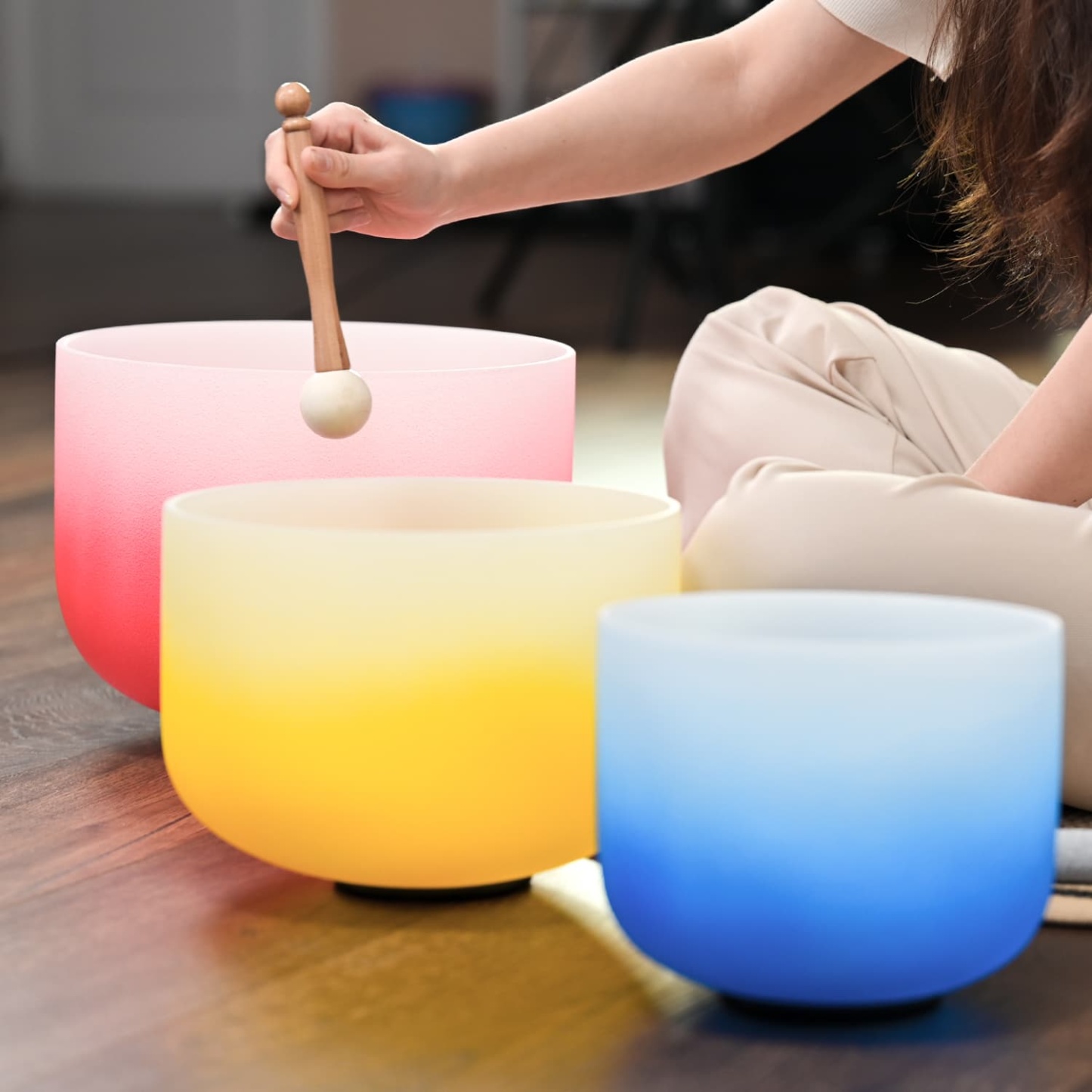 CVNC 8"G 10"E 12"C Aria Gradient Design Crystal Singing Bowl Set With Carrier Bag For Sound Healing