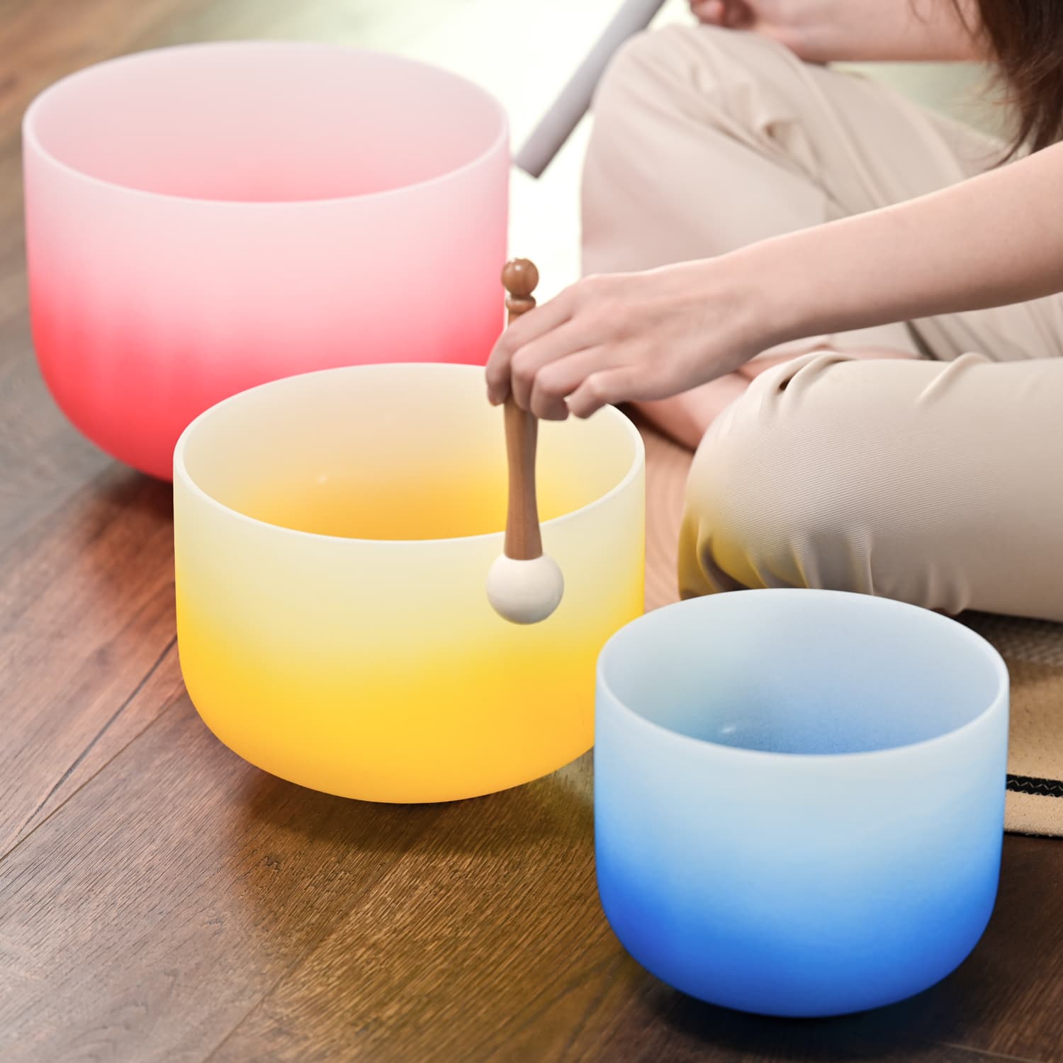 CVNC 8"G 10"E 12"C Aria Gradient Design Crystal Singing Bowl Set With Carrier Bag For Sound Healing
