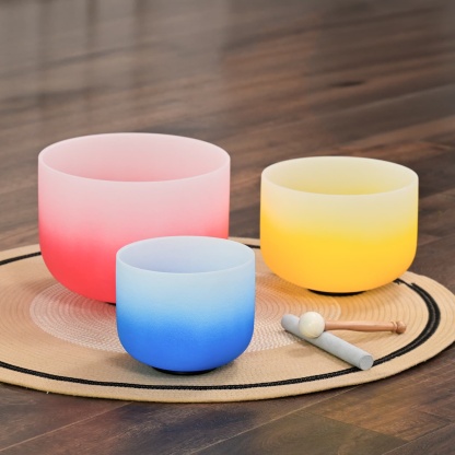 CVNC 8"G 10"E 12"C Aria Gradient Design Crystal Singing Bowl Set With Carrier Bag For Sound Healing