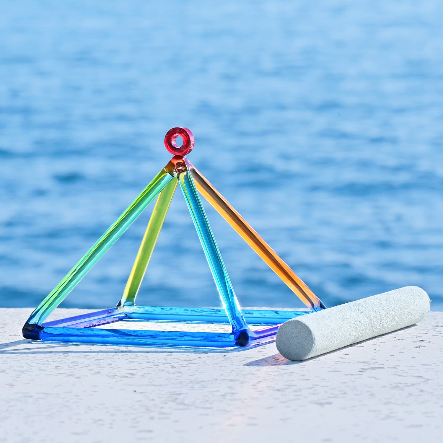 CVNC Triangle Rainbow Crystal Singing Pyramid With Carrier Bag For Meditation Healing