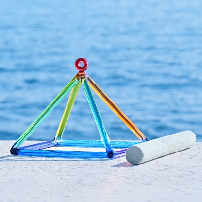 CVNC Triangle Rainbow Crystal Singing Pyramid With Carrier Bag For Meditation Healing
