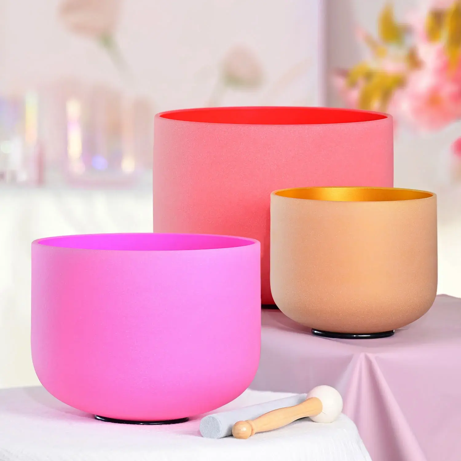 CVNC 8"A 10"F 12"C Spring Limit Crystal Singing Bowl Set With Carrier Bag For Sound Healing