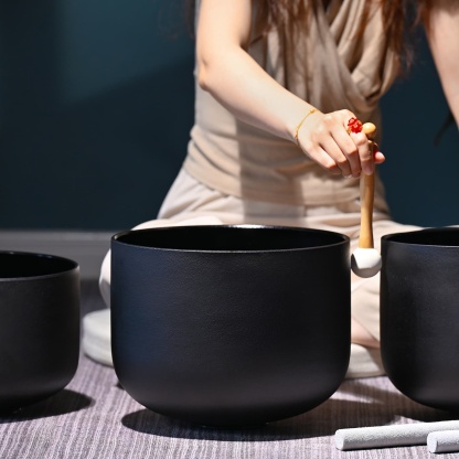 CVNC 7 PCS 6-12 Inch Black Colored Frosted Crystal Singing Bowl Set With Carrier Bag For Sound Bath Meditation