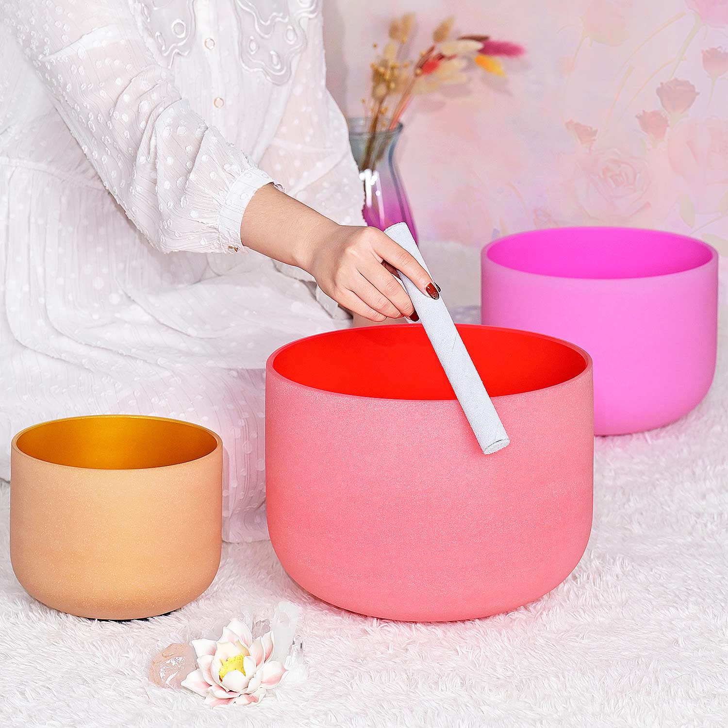 CVNC 8"A 10"F 12"C Spring Limit Crystal Singing Bowl Set With Carrier Bag For Sound Healing