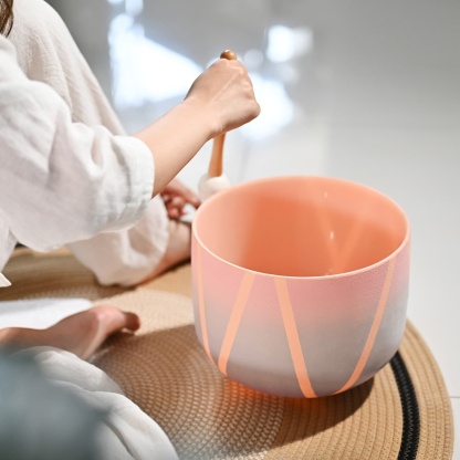 CVNC D Note Pink Colored Striped Crystal Singing Bowl For Sound Healing