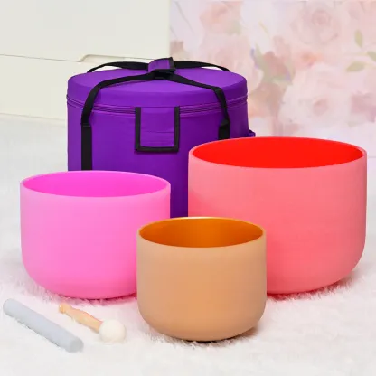 CVNC 8"A 10"F 12"C Spring Limit Crystal Singing Bowl Set With Carrier Bag For Sound Healing