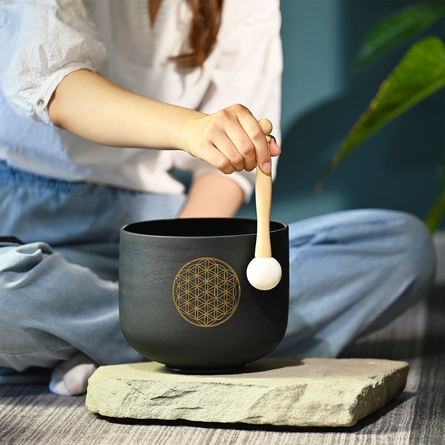 CVNC 432hz Perfect Pitch Flower Of Life Black Crystal Singing Bowl