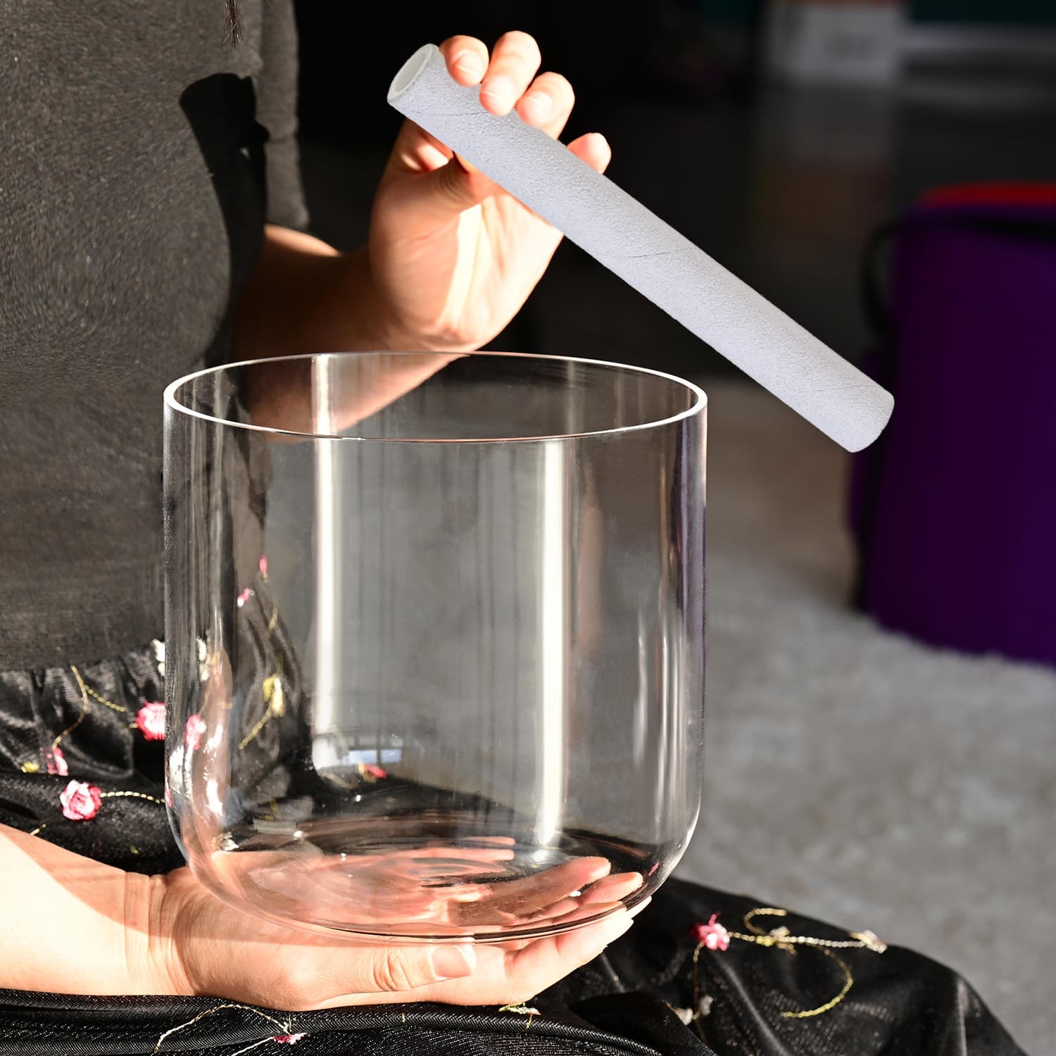 CVNC Alchemy Pure 440 Hz Perfect Pitch Clear Crystal Singing Bowl With Carrier Bag For Chakra Healing Meditation