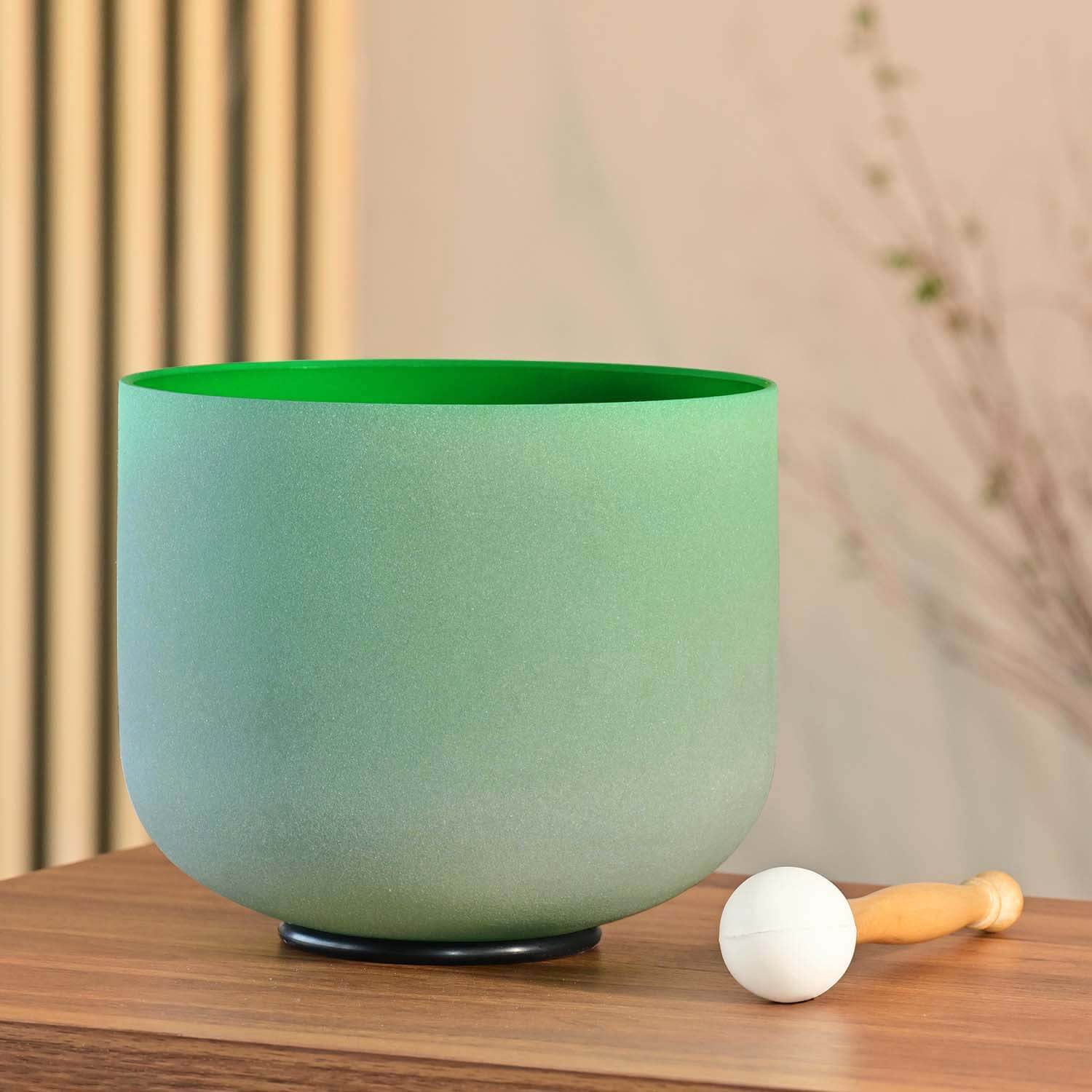 CVNC F Note Heart Chakra Green Color Frosted Crystal Singing Bowl  For Soud Healing