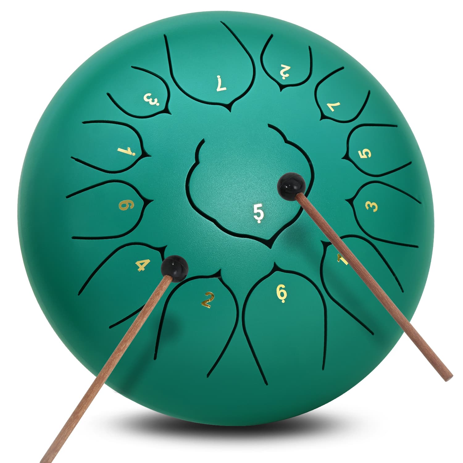 CVNC 12 Inches 13 Notes Green Lotus Steel Tongue Drum Percussion Instrument Hand Pan Drum with Free Padded Travel Bag & Mallets
