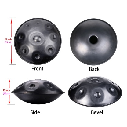 CVNC Harmonic Handpan Black Color 9 Notes Steel Tongue Percussion Drum 22 Inch With Free Bag For Meditation Healing