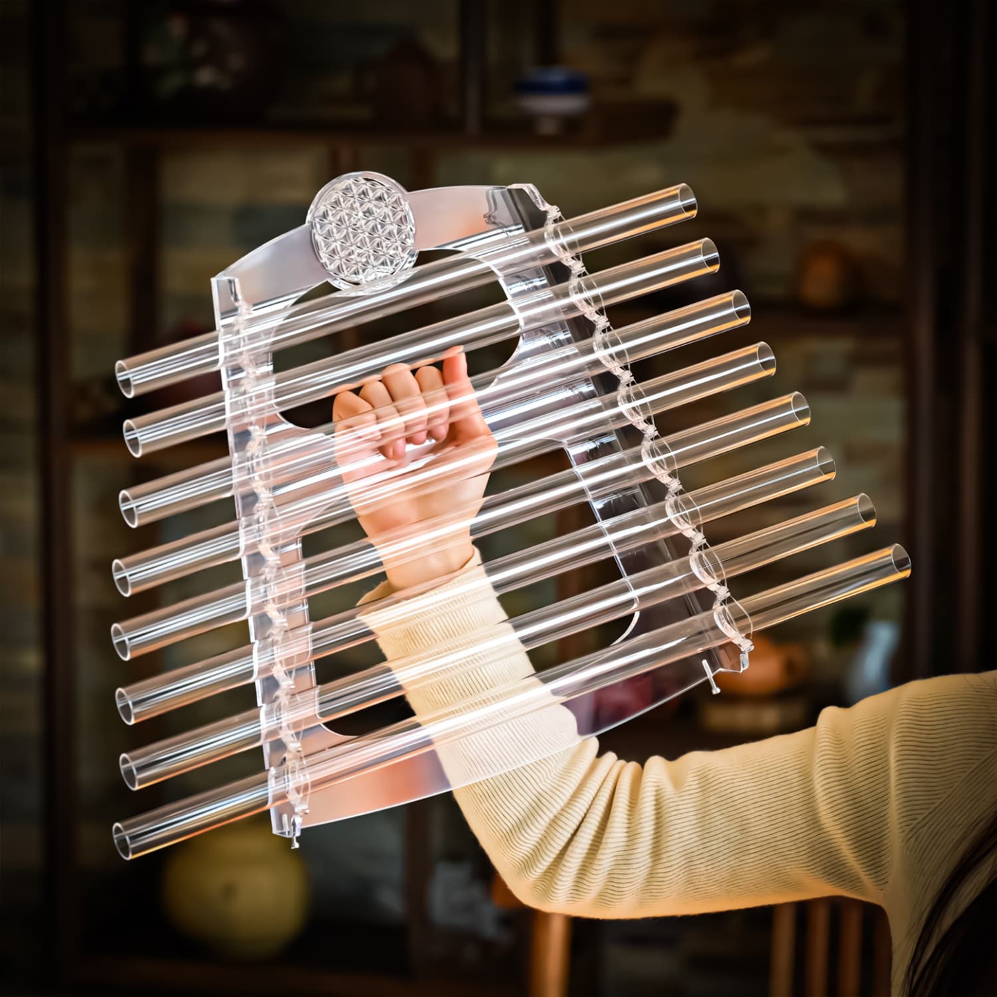 CVNC 432HZ 8 Note CDEFGABC Quartz Crystal Singing Harp With Flower of Life Including  Alumina Alloy Box For Meditation Healing