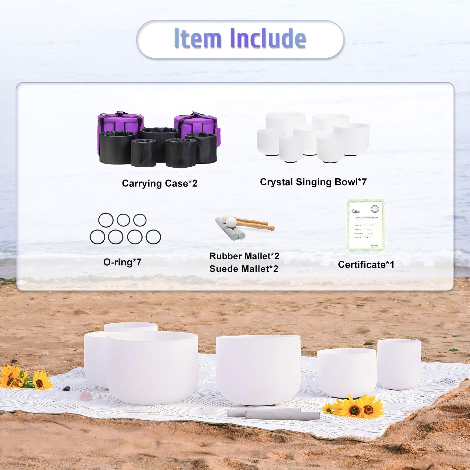 CVNC 7-Bowl Crystal Singing Bowl Chakra Set (6”–12”) with Carrying Bag