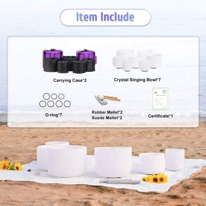 CVNC 7-Bowl Crystal Singing Bowl Chakra Set (6”–12”) with Carrying Bag