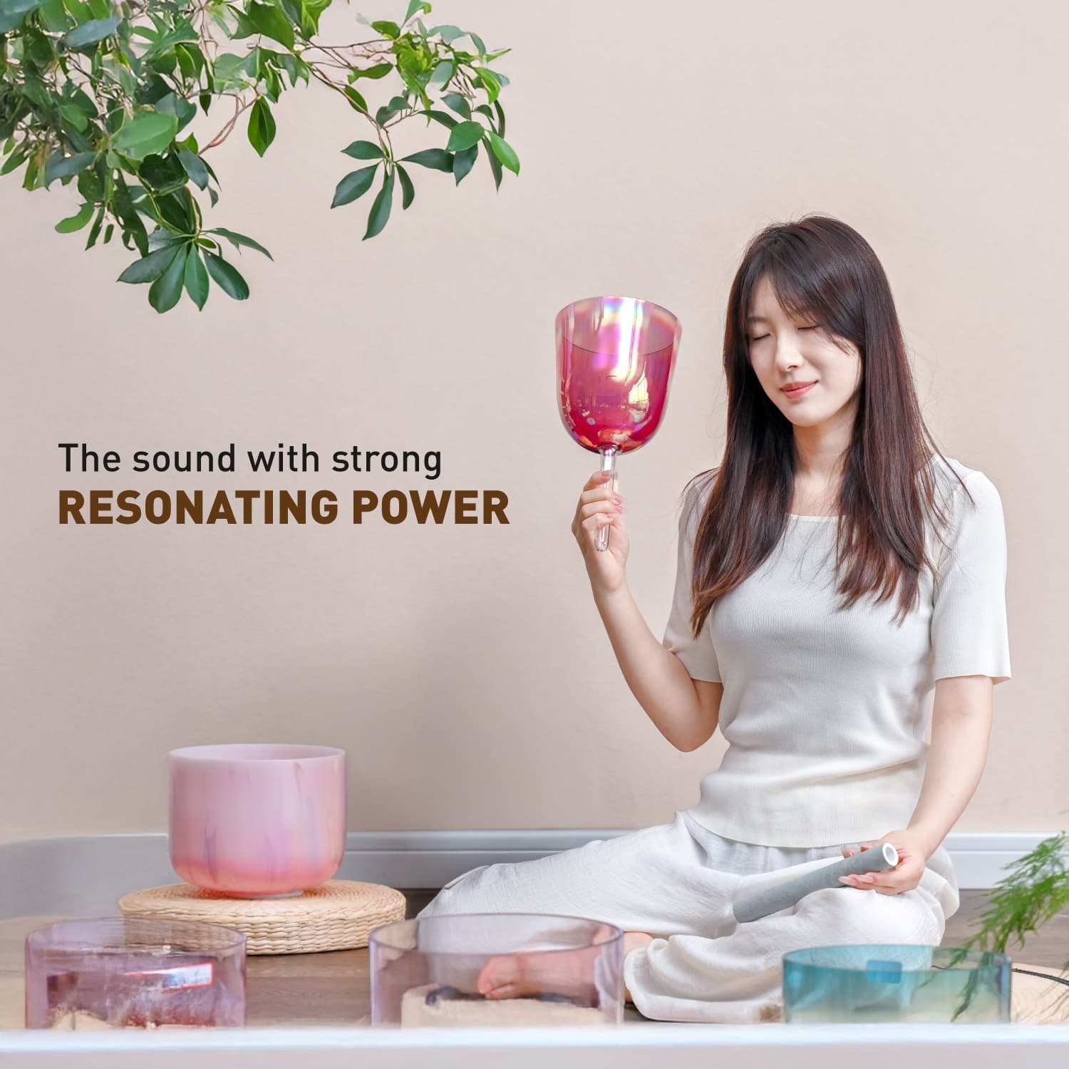 Handheld quartz crystal singing bowl for chakra healing and meditation