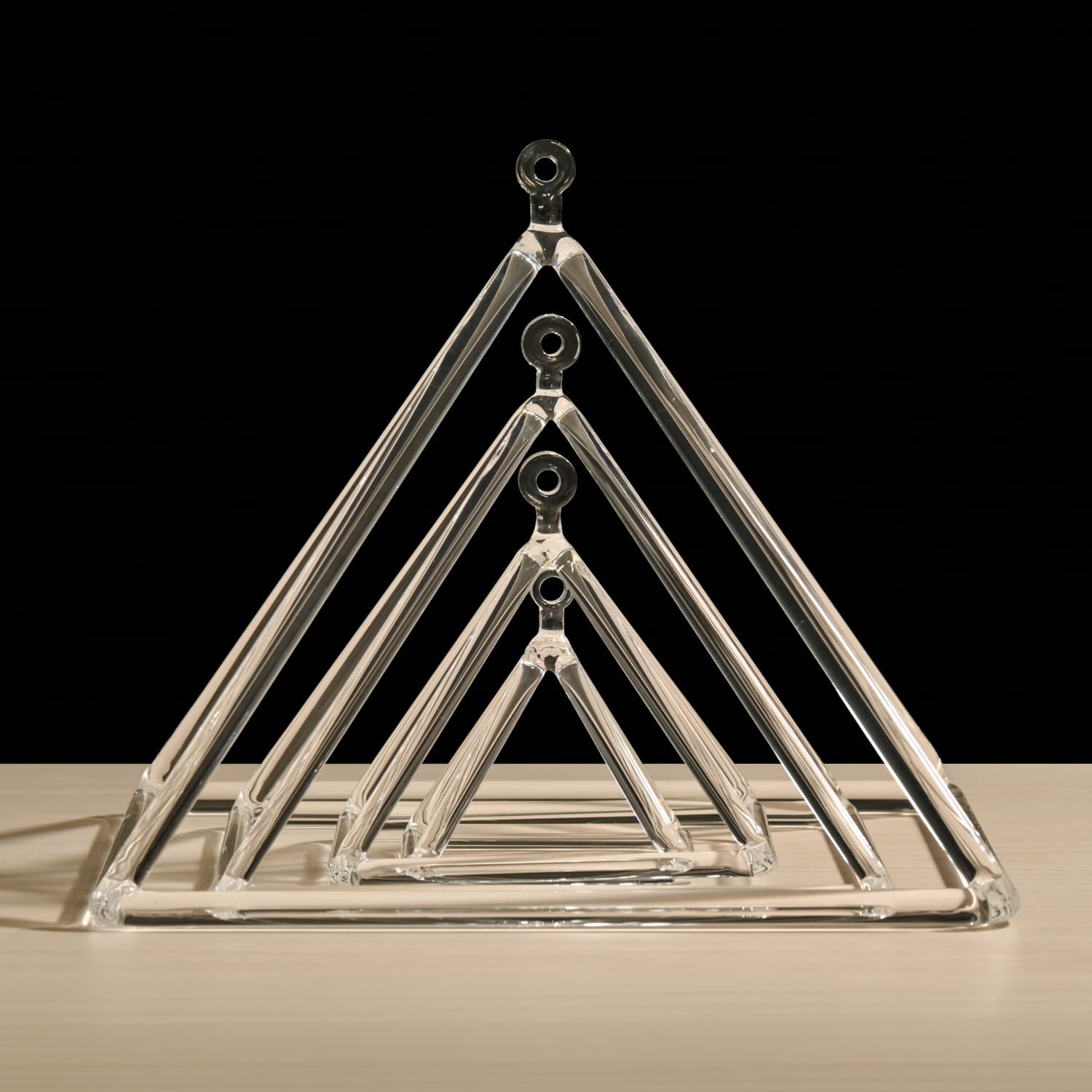 Clear Quartz Crystal Singing Pyramid Set with Carrier Bag