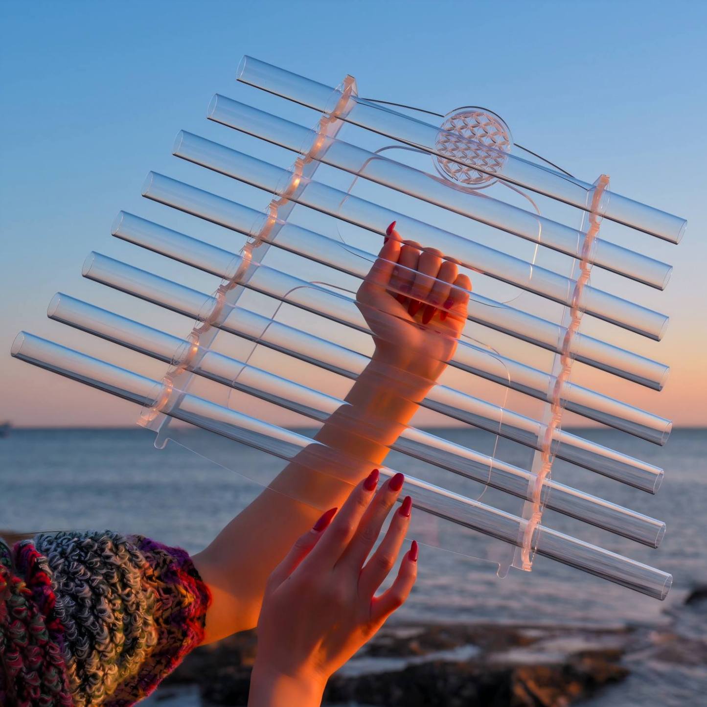 CVNC 432HZ 8 Note CDEFGABC Quartz Crystal Singing Harp With Flower of Life Including  Alumina Alloy Box For Meditation Healing