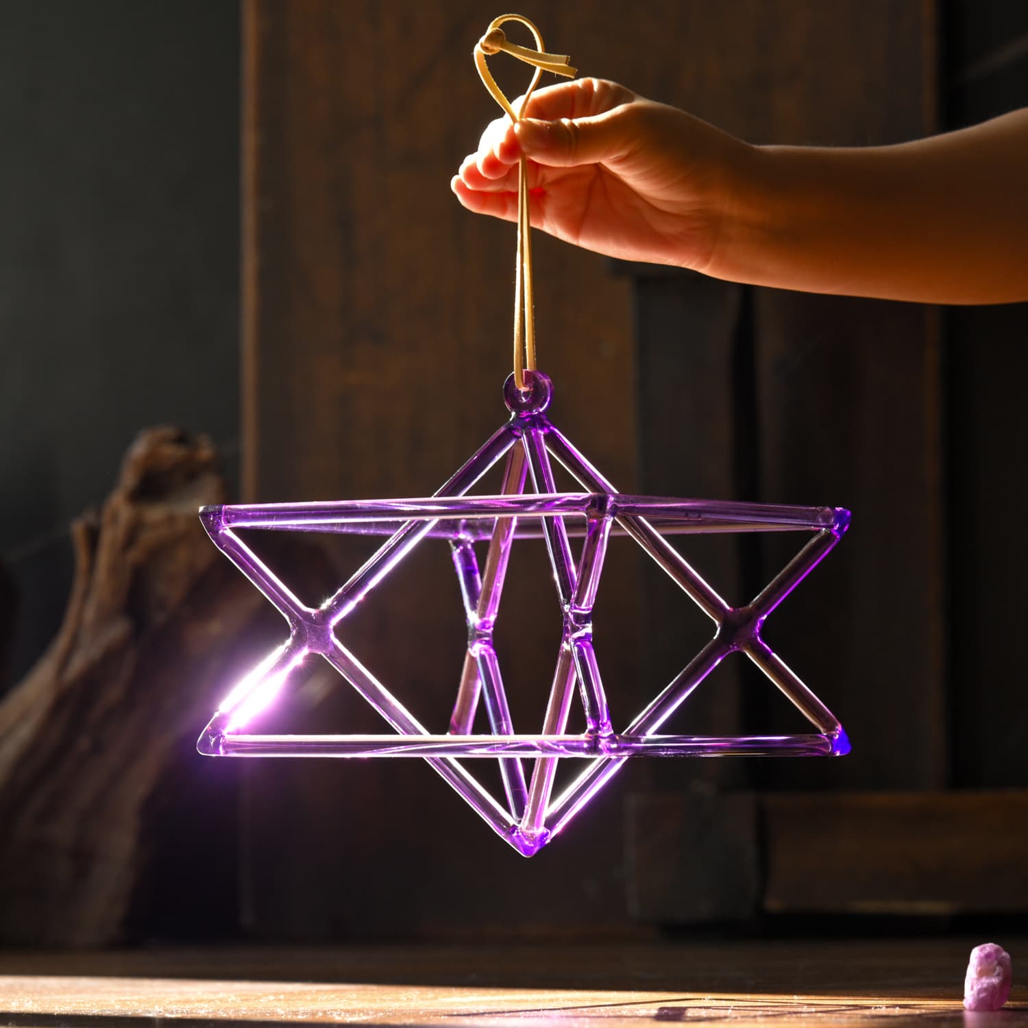 CVNC Purple Quartz Crystal Singing Merkaba With Carry Bag