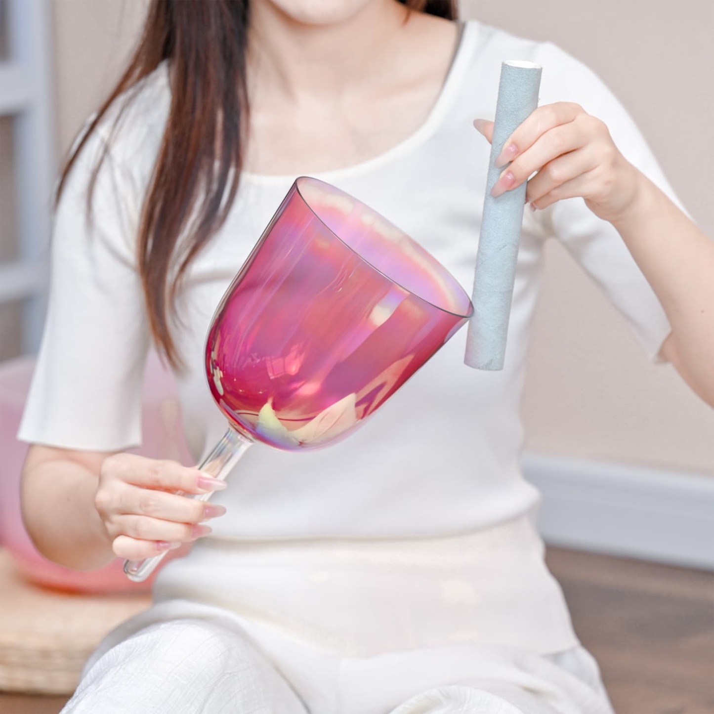 Handheld quartz crystal singing bowl for chakra healing and meditation