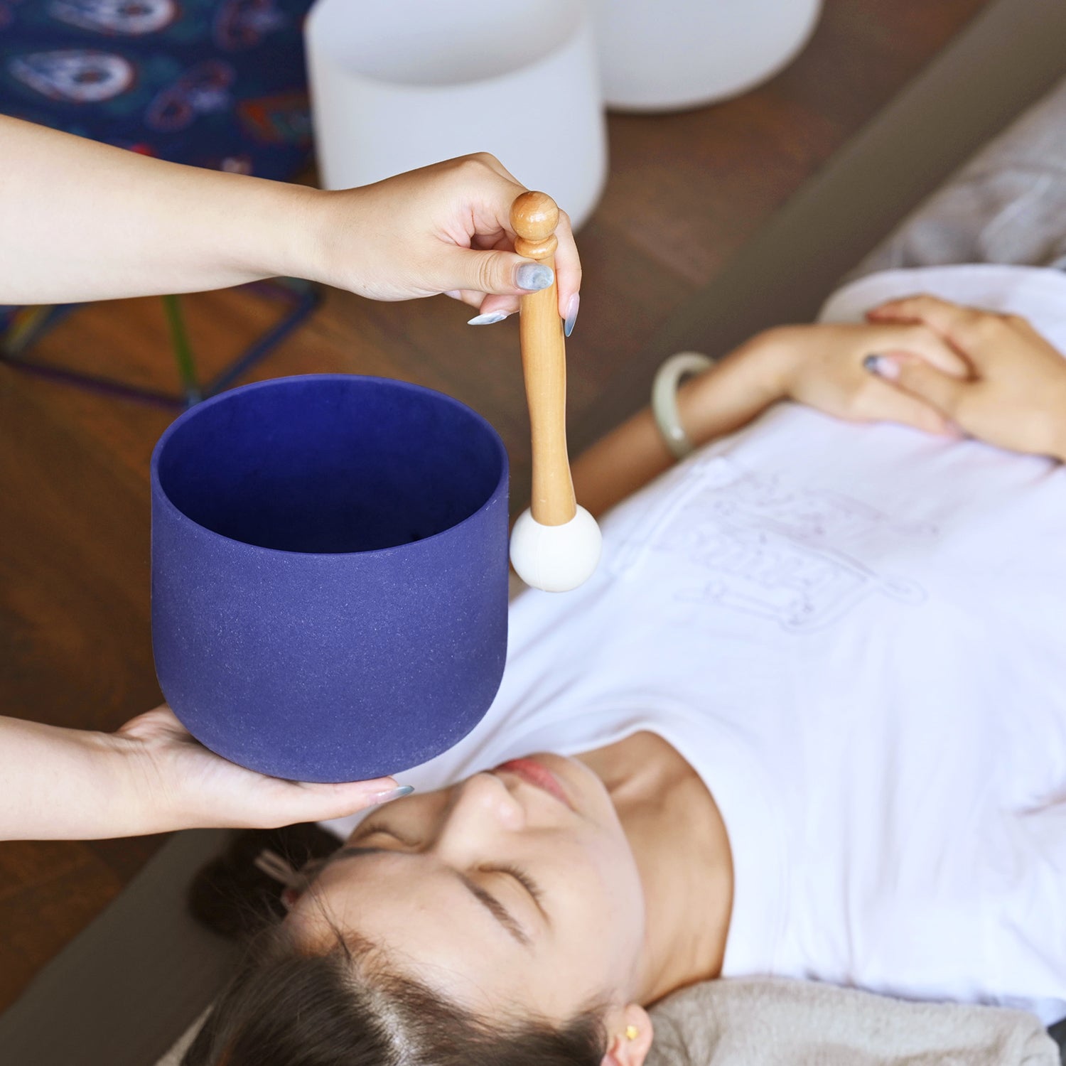 CVNC Note A Color Of Sapphire Gemstone Fusion Crystal Singing Bowl For Sound Healing