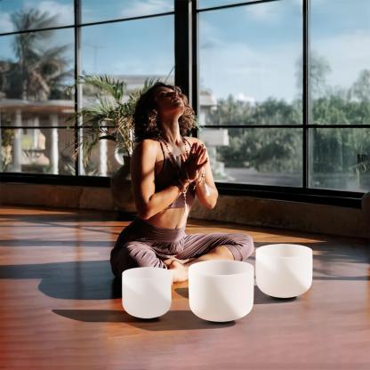 CVNC 7"C 8"F 9"G  Frosted Quartz Crystal Singing Bowl Set With Carrier Bag For Sound Healing