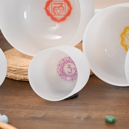 CVNC 6-12 Inch Chakra Symbol Design Crystal Singing Bowl Set With Carrier Bag For Chakra Healing Meditation