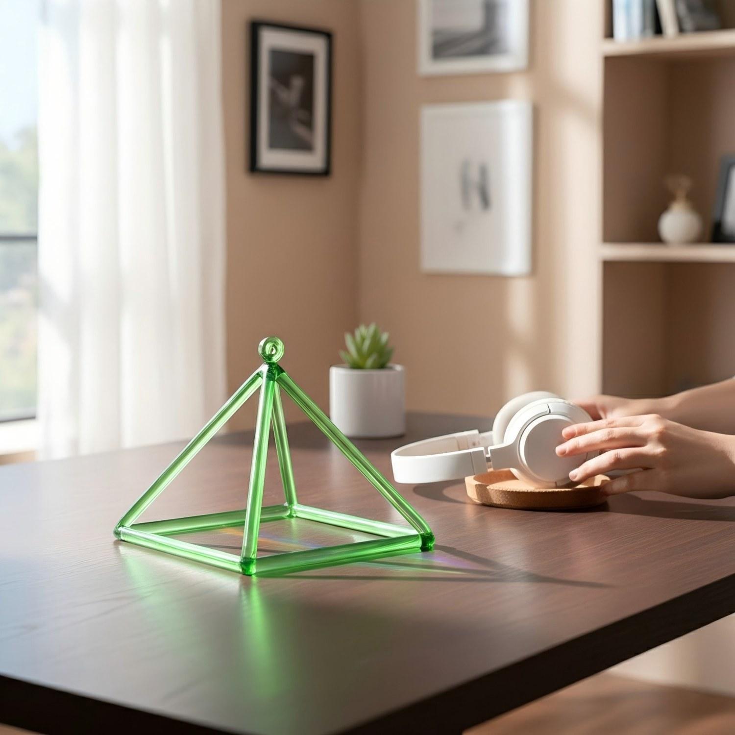 CVNC Triangle Green Crystal Singing Pyramid With Carrier Bag For Meditation Healing