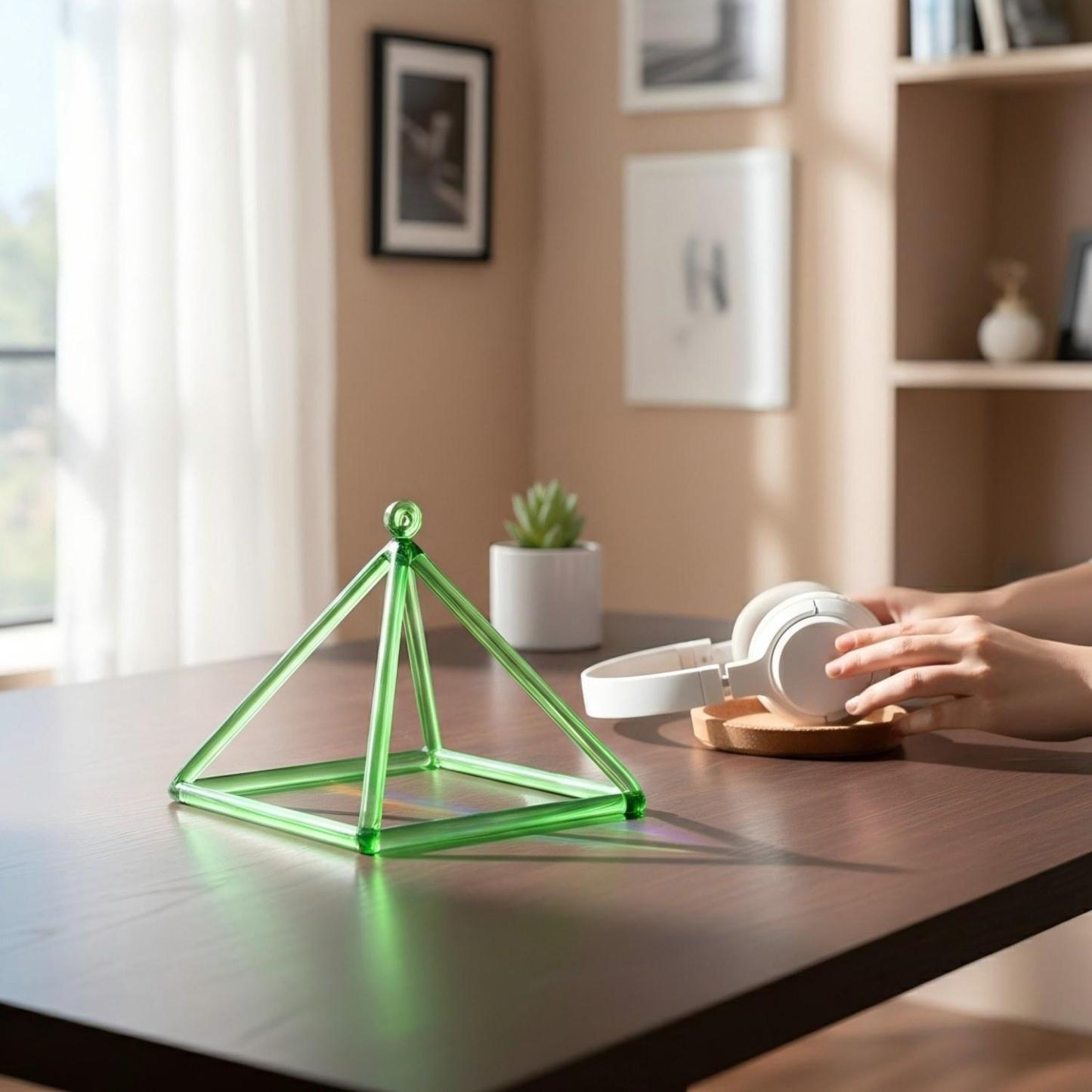 CVNC Triangle Green Crystal Singing Pyramid With Carrier Bag For Meditation Healing