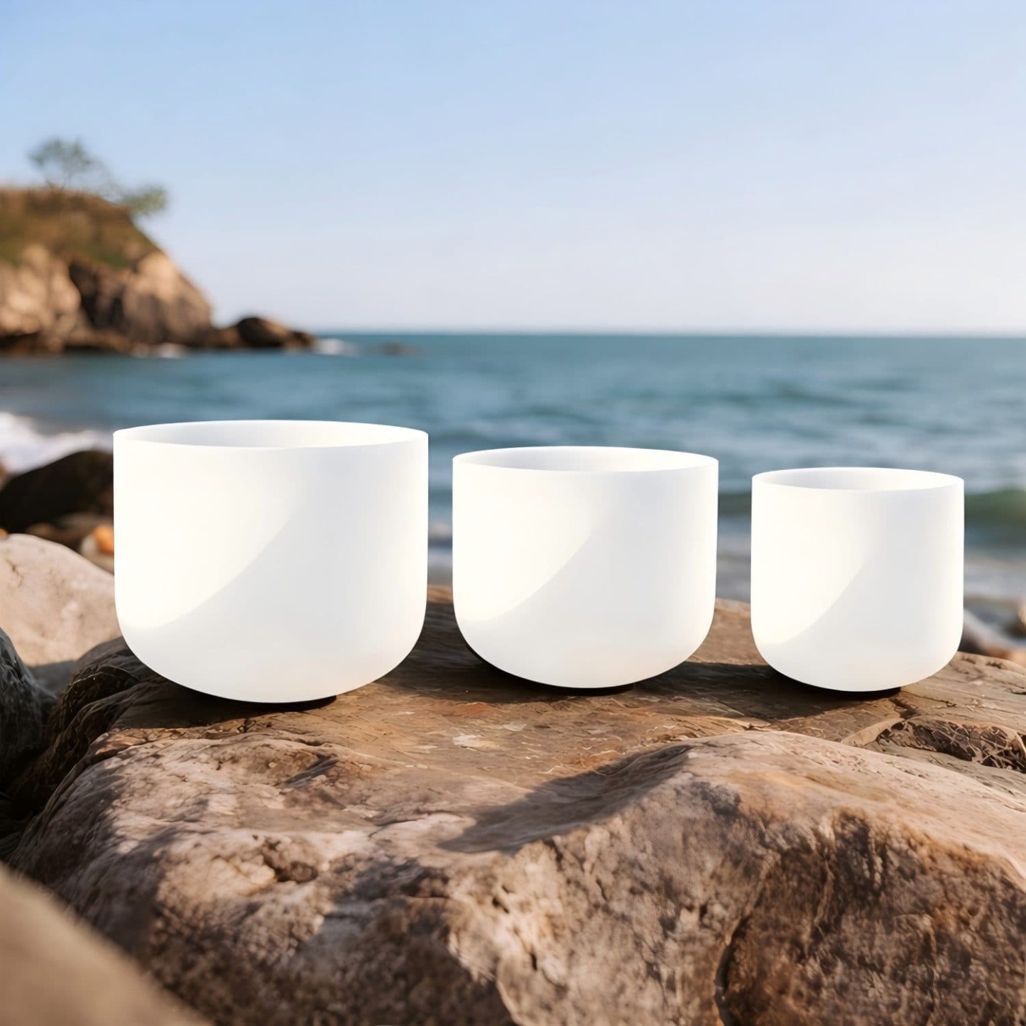 CVNC 6"A 7"C 8"F  Frosted Quartz Crystal Singing Bowl Set With Carrier Bag